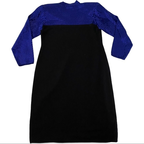 St. John Evening Black Cobalt Blue Sequined Evening Dress Cocktail Party Luxe 10 - Picture 14 of 14